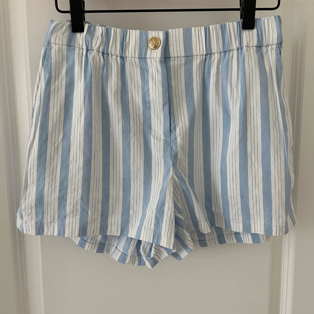 J. Crew Light Blue and White Striped Women's linen blend shorts